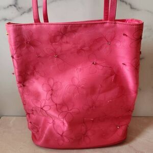 Victoria's secret Y2K hot pink shoulder bag bucket purse silky dainty floral bea
